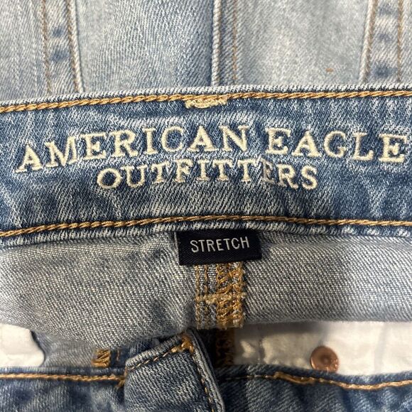 American Eagle Shorts Size 6 Hi Rise Festival Stretch Blue Denim Distressed - Picture 12 of 14